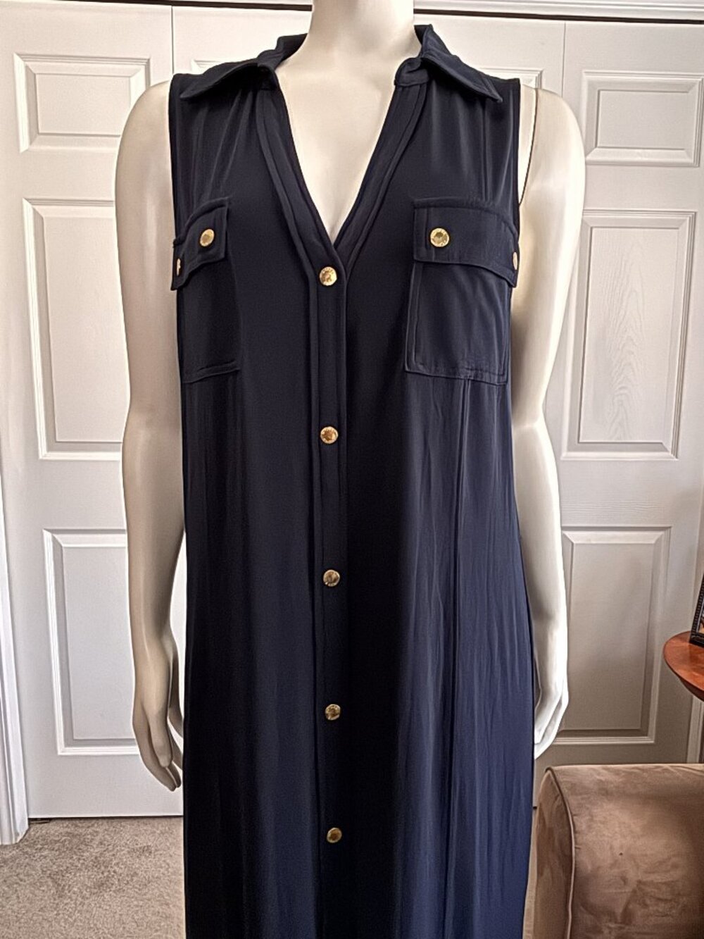 Michael Kors Sleeveless Summer Maxi Dress. Size Large, Navy Blue